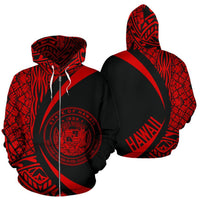 Polynesian Seal of Hawaii Zip Hoodie Red Unisex Red - Polynesian Pride