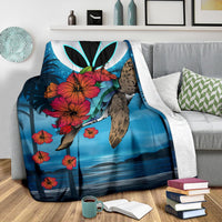Hawaii Turtle Kanaka Hibiscus Stary Night Premium Blanket - Polynesian Pride