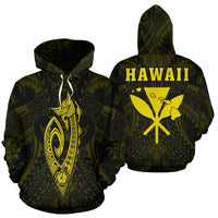 Polynesian Fish Hook Kanaka Map of Hawaii Hoodie Yellow Unisex Yellow - Polynesian Pride