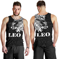 Sun In Leo Zodiac Men Tank Top Polynesian Tattoo Simple - White - Polynesian Pride