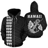 Polynesian Kakau Anchor Hibiscus Hawaii Zip Hoodie White Unisex White - Polynesian Pride