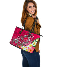 Hawaii Polynesian Leather Tote Bag - Turtle Plumeria (Pink) - Polynesian Pride