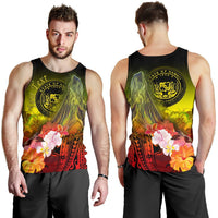 Polynesian Hawaii Custom Personalised Men's Tank Top - Humpback Whale with Tropical Flowers (Yellow) - Polynesian Pride
