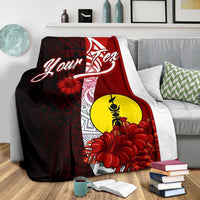 New Caledonia Polynesian Custom Personalised Premium Blanket - Coat Of Arm With Hibiscus - Polynesian Pride
