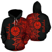 Tahiti Polynesian Hoodie Tahiti Flag Heartbeat Pattern Red Version TH0 Unisex Red - Polynesian Pride