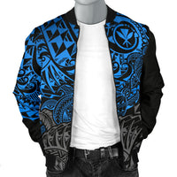 Polynesian Hawaii (Kanaka Maoli) Men Bomber Jacket - Blue Hibiscus Turtle Flowing - Polynesian Pride