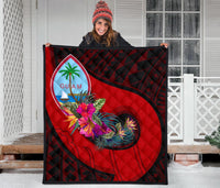 Guam Premium Quilt - Polynesian Hook And Hibiscus (Red) - Polynesian Pride