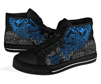 Polynesian Hawaii (Kanaka Maoli) High Top Shoes - Blue Hibiscus Turtle Flowing - Polynesian Pride