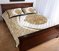 Hawaii Polynesian Pele Kanaka Quilt Bed Set Circle Style Gold And White - Polynesian Pride