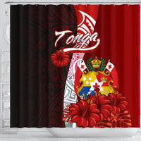 Tonga Polynesian Shower Curtain - Coat Of Arm With Hibiscus - Polynesian Pride