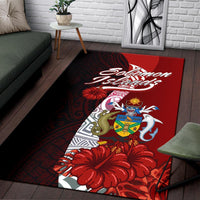 Solomon Islands Polynesian Area Rug - Coat Of Arm With Hibiscus - Polynesian Pride