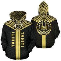 Tahiti Zip Hoodie Tahiti Flag Polynesian Tattoo Black A6 Unisex Black - Polynesian Pride