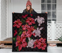 Hawaii Red Hibiscus Turtle Premium Quilt - AH - Ray Style - Polynesian Pride