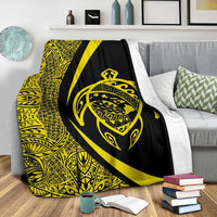 Hawaii Turtle Map Polynesian Premium Blanket - Yellow - Circle Style - Polynesian Pride