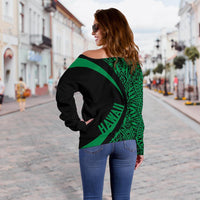 Kanaka Hawaii Map Green Polynesian Off Shoulder Sweater - Circle Style - Polynesian Pride