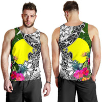 Palau Men's Tank Top White - Turtle Plumeria Banana Leaf - Polynesian Pride