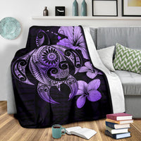 Hibiscus Plumeria Mix Polynesian Violet Turtle Premium Blanket - Polynesian Pride