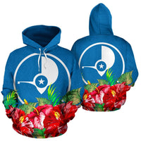 Yap Polynesian Hoodie Flag Hibiscus Unisex Blue - Polynesian Pride