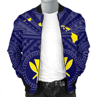 Hawaii Men's Bomber Jacket - Hawaii Kanaka Maoli And Map ( Blue) - Polynesian Pride