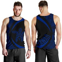 Hawaii Turtle Polynesian Men's Tank Top - Circle Style - Blue AH White - Polynesian Pride