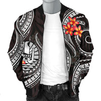 Tahiti Polynesian Men Bomber Jacket - White Plumeria - Polynesian Pride