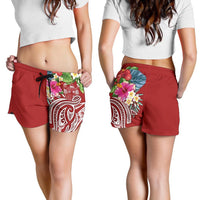 Fiji Polynesian Women's Shorts - Summer Plumeria (Red) - Polynesian Pride