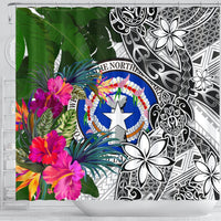 Northern Mariana Islands Shower Curtain White - Turtle Plumeria Banana Leaf - Polynesian Pride