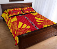Papua New Guinea Quilt Bed Set - Papua New Guinea Coat Of Arms & Polynesian Yellow Tattoo Style - Polynesian Pride