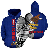 American Samoa All Over Hoodie Polynesian Shoulder Style Unisex Blue - Polynesian Pride