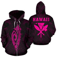 Polynesian Fish Hook Kanaka Map of Hawaii Zip Hoodie Blue Unisex Pink - Polynesian Pride