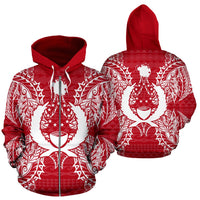 Pohnpei Polynesian All Over Zip up Hoodie Map Red White Unisex Red - Polynesian Pride