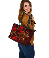 Samoa Leather Tote Bag - Red Shark Polynesian Tattoo - Polynesian Pride