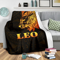 Sun In Leo Zodiac Premium Blanket Polynesian Tattoo Simple - Orange Black - Polynesian Pride