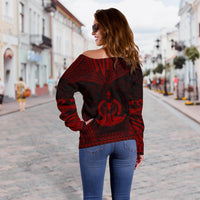 Vanuatu Polynesian Chief Women's Off Shoulder Sweater - Red Version - Polynesian Pride