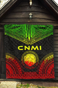 Northern Mariana Islands Premium Quilt - CNMI Seal Polynesian Chief Reggae Version - Polynesian Pride