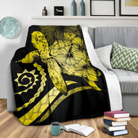 Hawaii Turtle Hibiscus Polynesian Vintage Premium Blanket - Yellow - Polynesian Pride