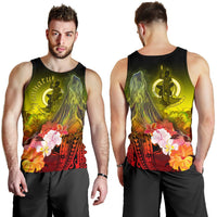 Vanuatu Men's Tank Top - Humpback Whale with Tropical Flowers (Yellow) - Polynesian Pride