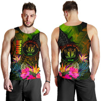 Niue Polynesian Men's Tank top - Hibiscus and Banana Leaves - Polynesian Pride