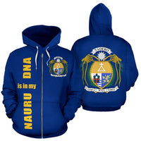 Nauru Zip up Hoodie Nauru Coat of Arms Is In My DNA Unisex Blue - Polynesian Pride