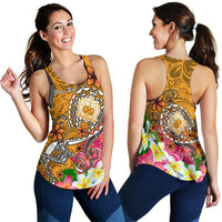 Samoa Custom Personalised Women's Racerback Tank - Turtle Plumeria (Gold) - Polynesian Pride