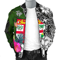 Fiji Men Bomber Jacket - Turtle Plumeria Banana Leaf - Polynesian Pride