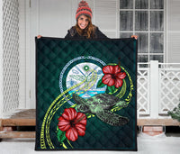 Marshall Polynesian Premium Quilt - Green Turtle Hibiscus - Polynesian Pride