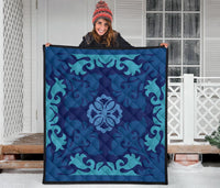 Hawaiian Tropical Pattern Premium Quilt - Indigo - Argu Style - AH - Polynesian Pride
