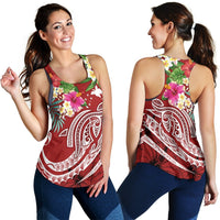 Papua New Guinea Polynesian WOmen's Racerback Tank - Summer Plumeria (Red) - Polynesian Pride