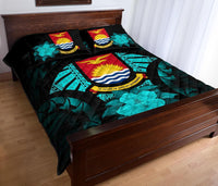 Kiribati Polynesian Quilt Bed Set Hibiscus Turquoise - Polynesian Pride