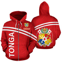 Tonga All Over Zip up Hoodie Polynesian Rugby Style Unisex White - Polynesian Pride