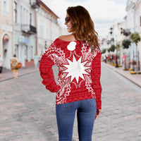 Nauru Polynesian Shoulder Sweater Map Red White - Polynesian Pride