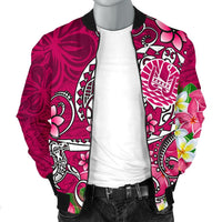 Tahiti Men's Bomber Jacket - Turtle Plumeria (Pink) - Polynesian Pride