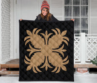 Hawaiian Premium Quilt Royal Pattern - Black And Gold - A2 Style - AH J2 - Polynesian Pride