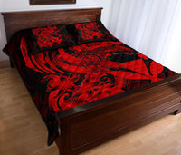 Hawaii Polynesian Quilt Bed Set - Red Kanaka Maoli Tentacle Plumeria - Polynesian Pride